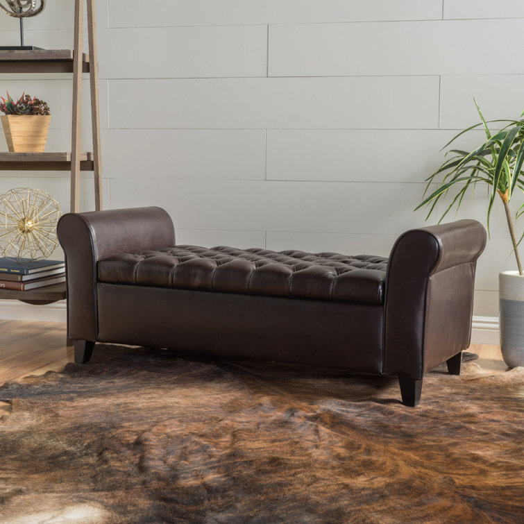 Leather armed storage bench new arrivals